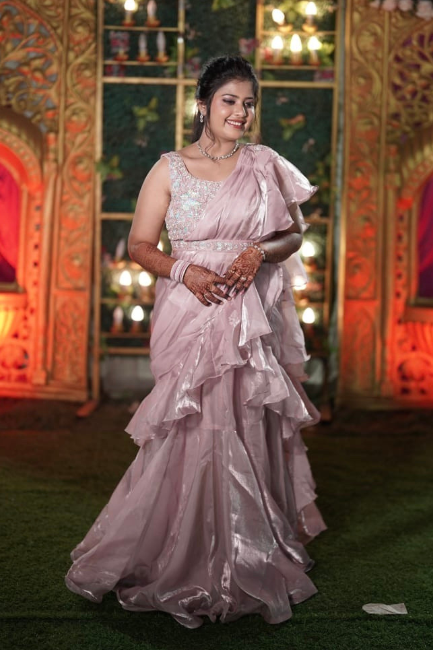 Mauve Pink Pre- draped Saree3