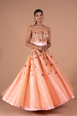 Coral Sequin Satin Gown