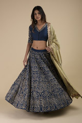 Blue Raw Silk  Lehenga