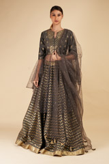 Grey Chanderi Peplum Lehenga