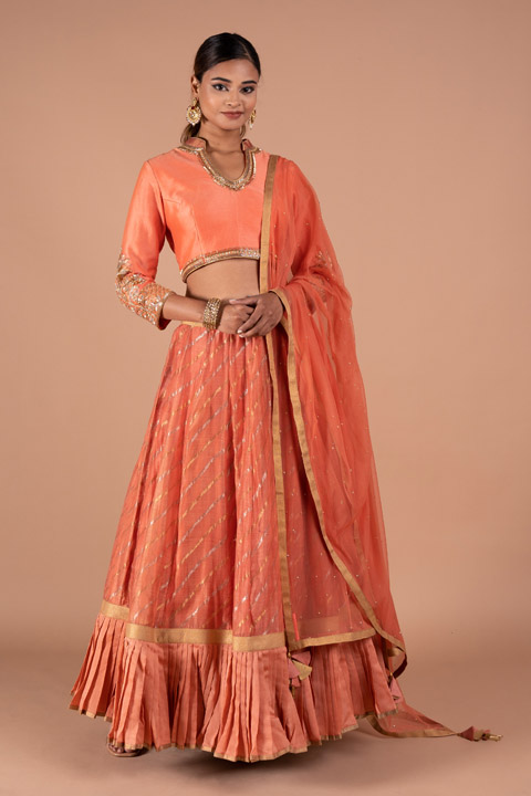 Coral Chanderi Lehenga