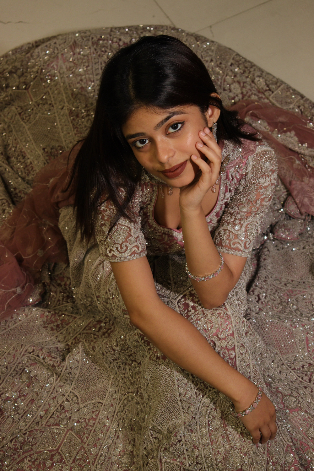 Soft Pink Lehenga With Silver Stone and Zari Work Embellishment