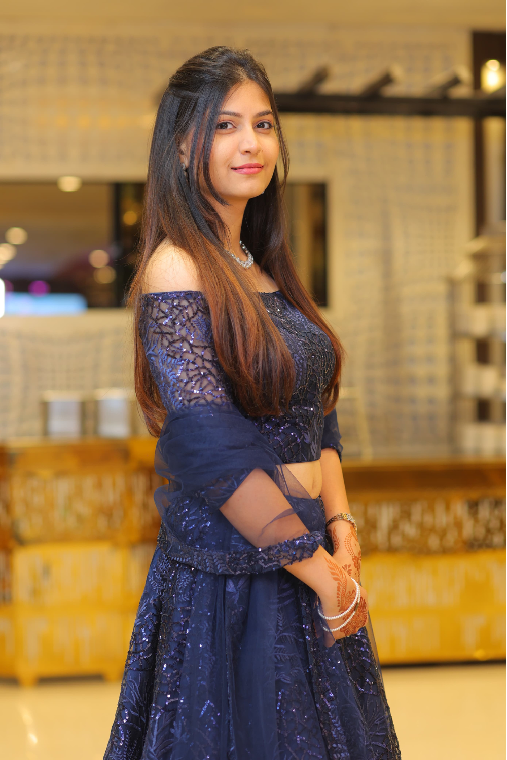 Navy Blue Lehenga With Sequins And Thread Work Embellishment2