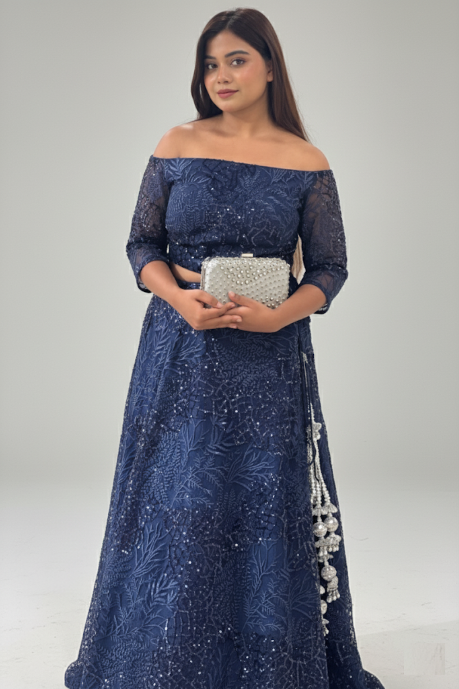 Navy Blue Lehenga With Sequins And Thread Work Embellishment7