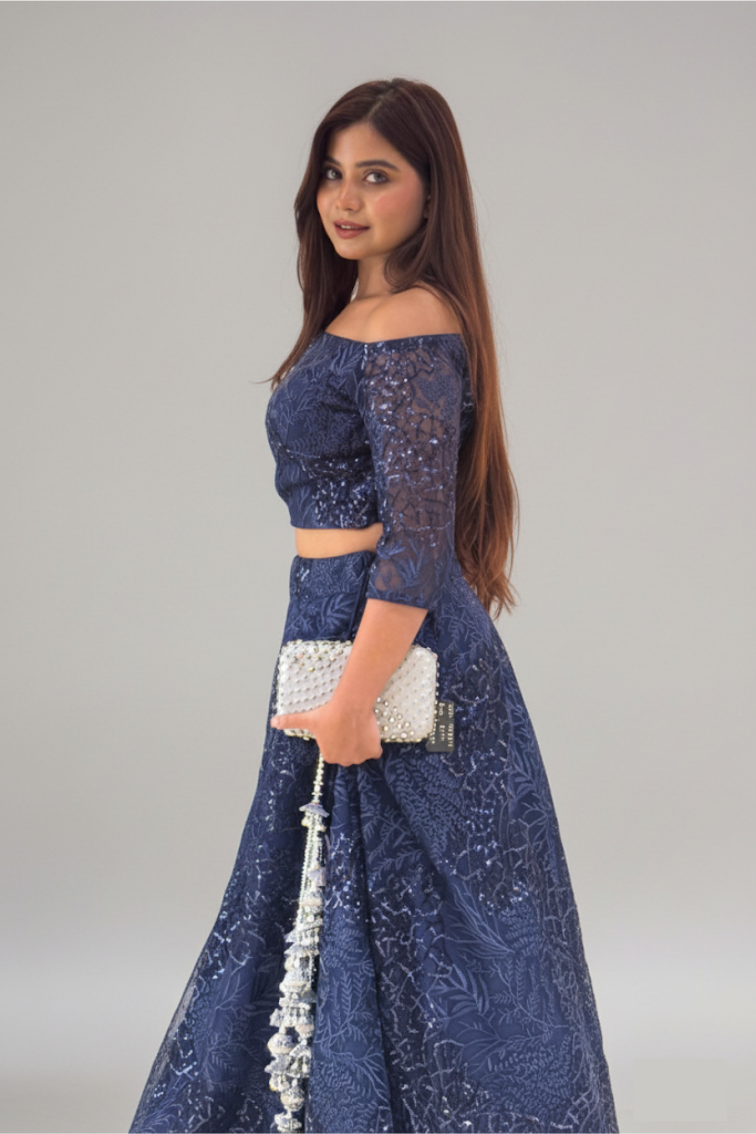Navy Blue Lehenga With Sequins And Thread Work Embellishment8