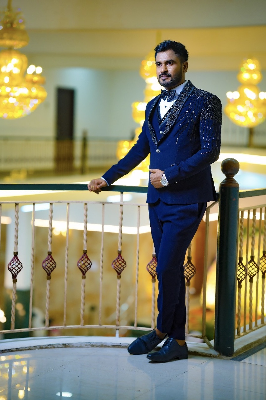 Navy Blue Suit With Sequin Embellishment