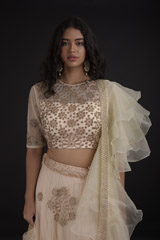 Peach Ruffled Dupatta Lehenga_SUB8222