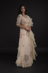 Peach Ruffled Dupatta Lehenga_SUB8225