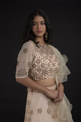 Peach Ruffled Dupatta Lehenga_SUB8226