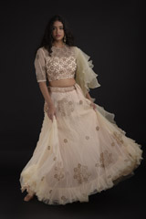 Peach Ruffled Dupatta Lehenga