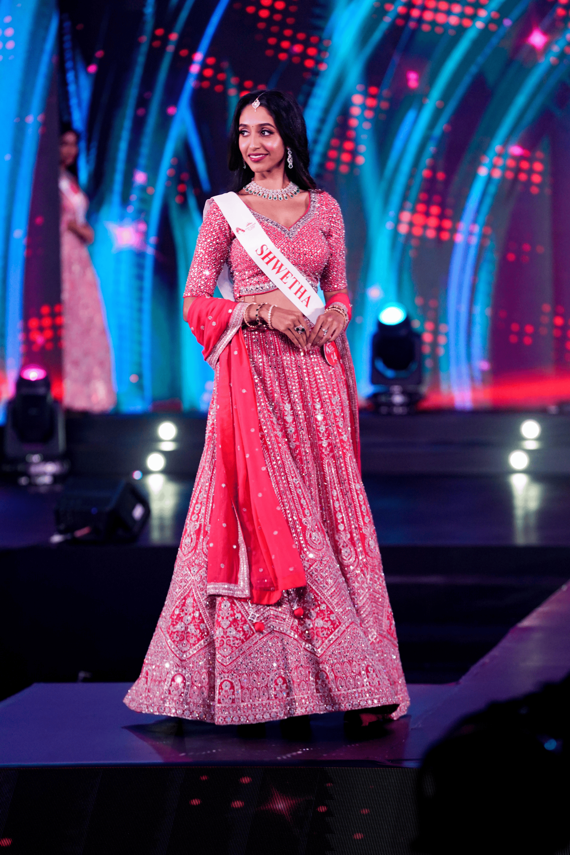 Fuchsia Pink Lehenga With Golden Zari And Mirror Work Embellishment