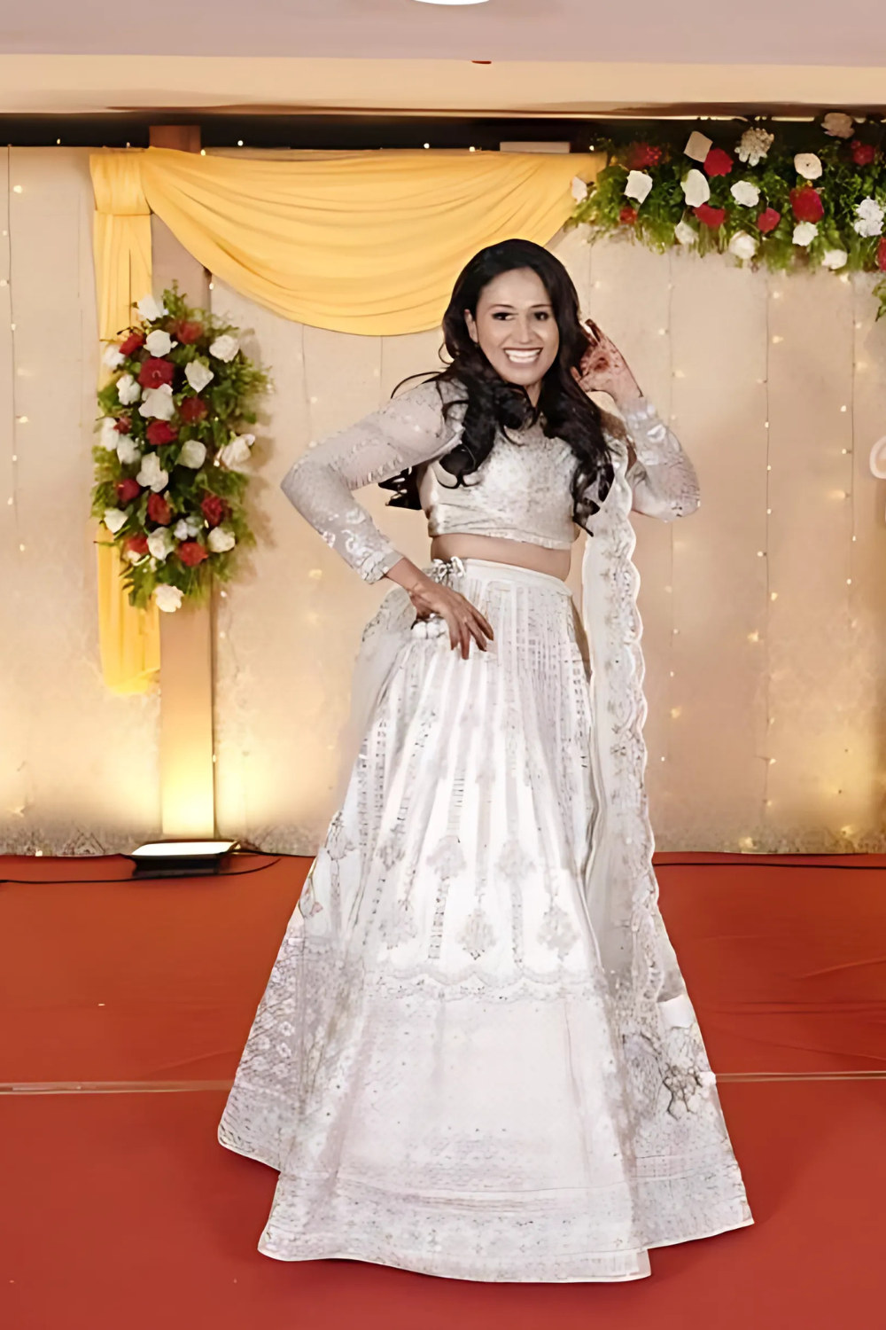 White And Ivory Lehenga With Thread Work Embellishment1
