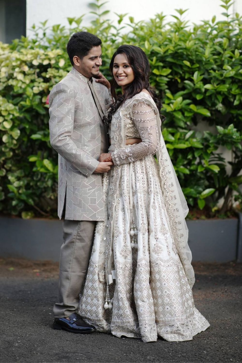 White And Ivory Lehenga With Thread Work Embellishment