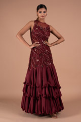 Maroon Layered Shimmer Gown