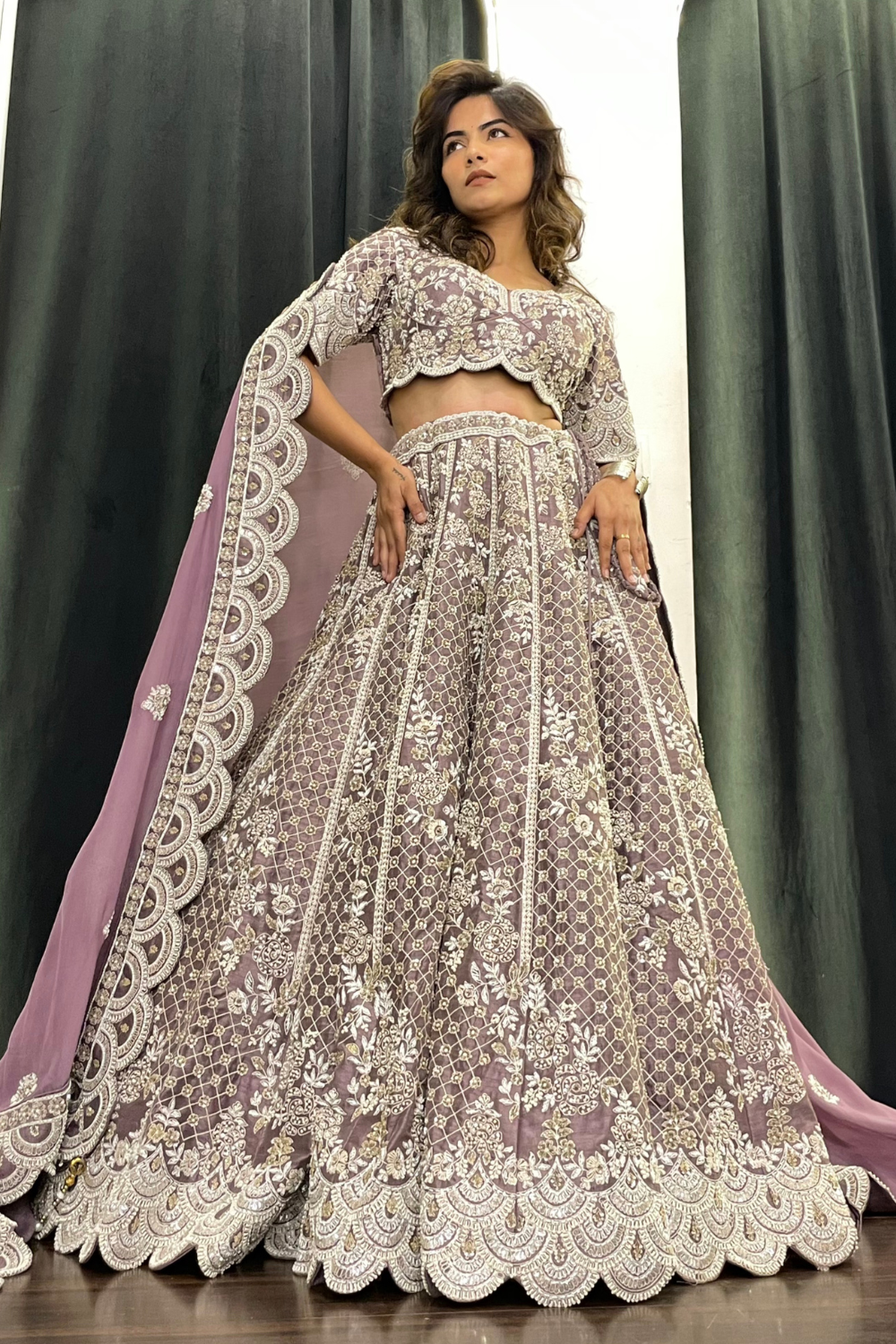 Muted Dusty Lavender Lehenga With Embellishment2