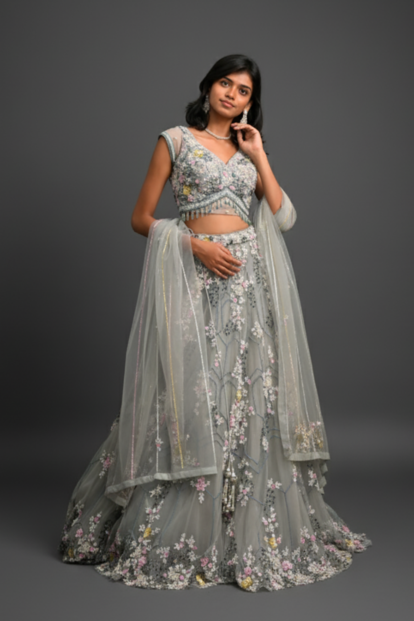 Grey Lehenga With Beads Sequins And Thread Work Embellishment5