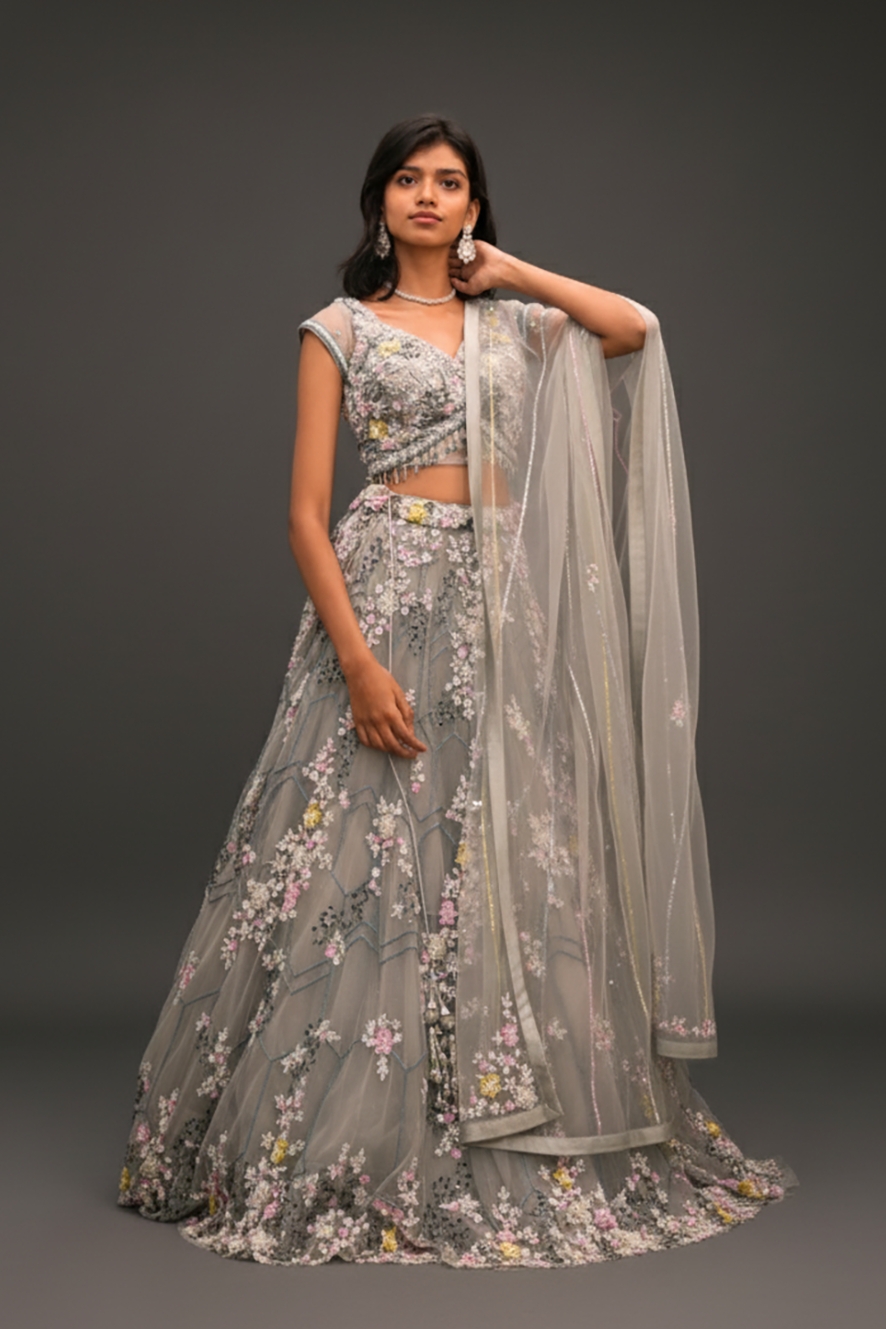 Grey Lehenga With Beads Sequins And Thread Work Embellishment7