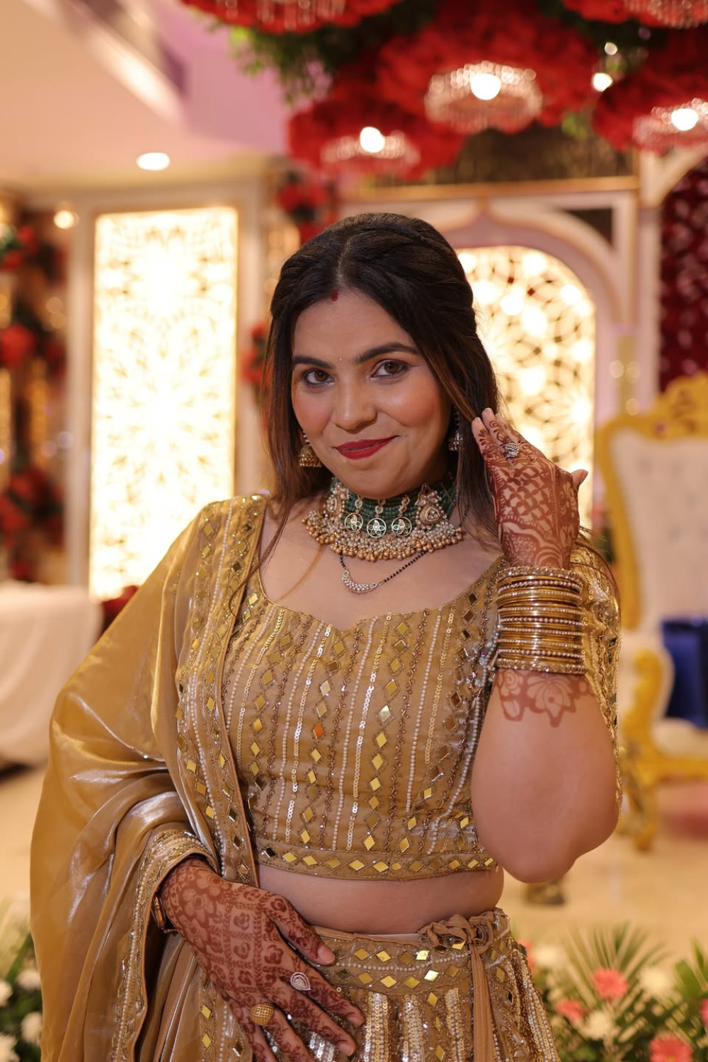 Golden Beige Lehenga With Sequins Beads And Mirror Work Embellishment2