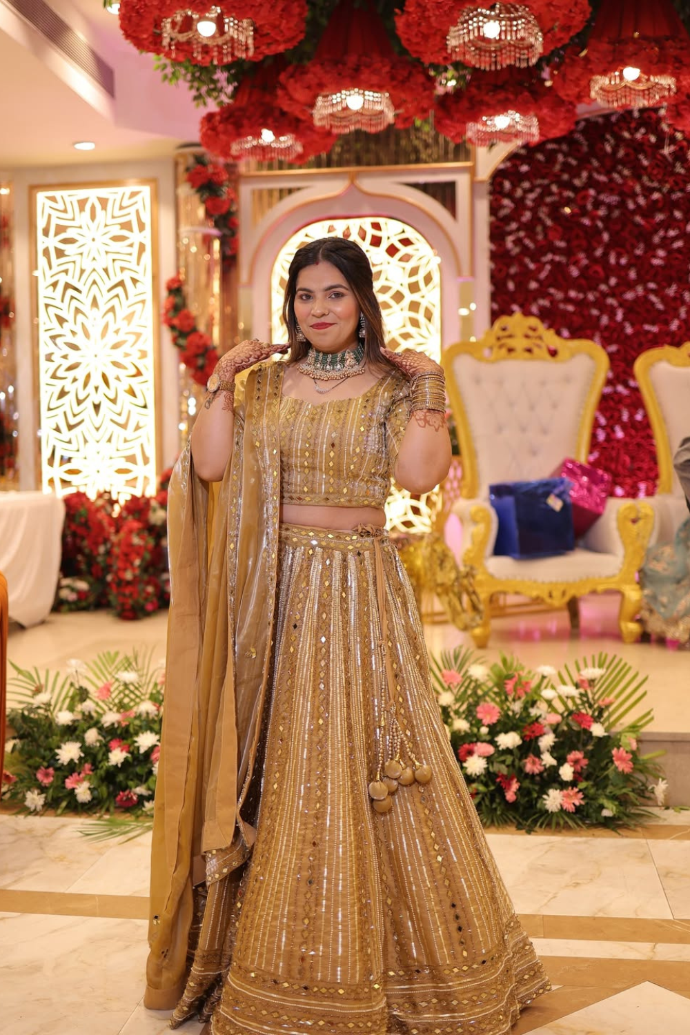 Golden Beige Lehenga With Sequins Beads And Mirror Work Embellishment4