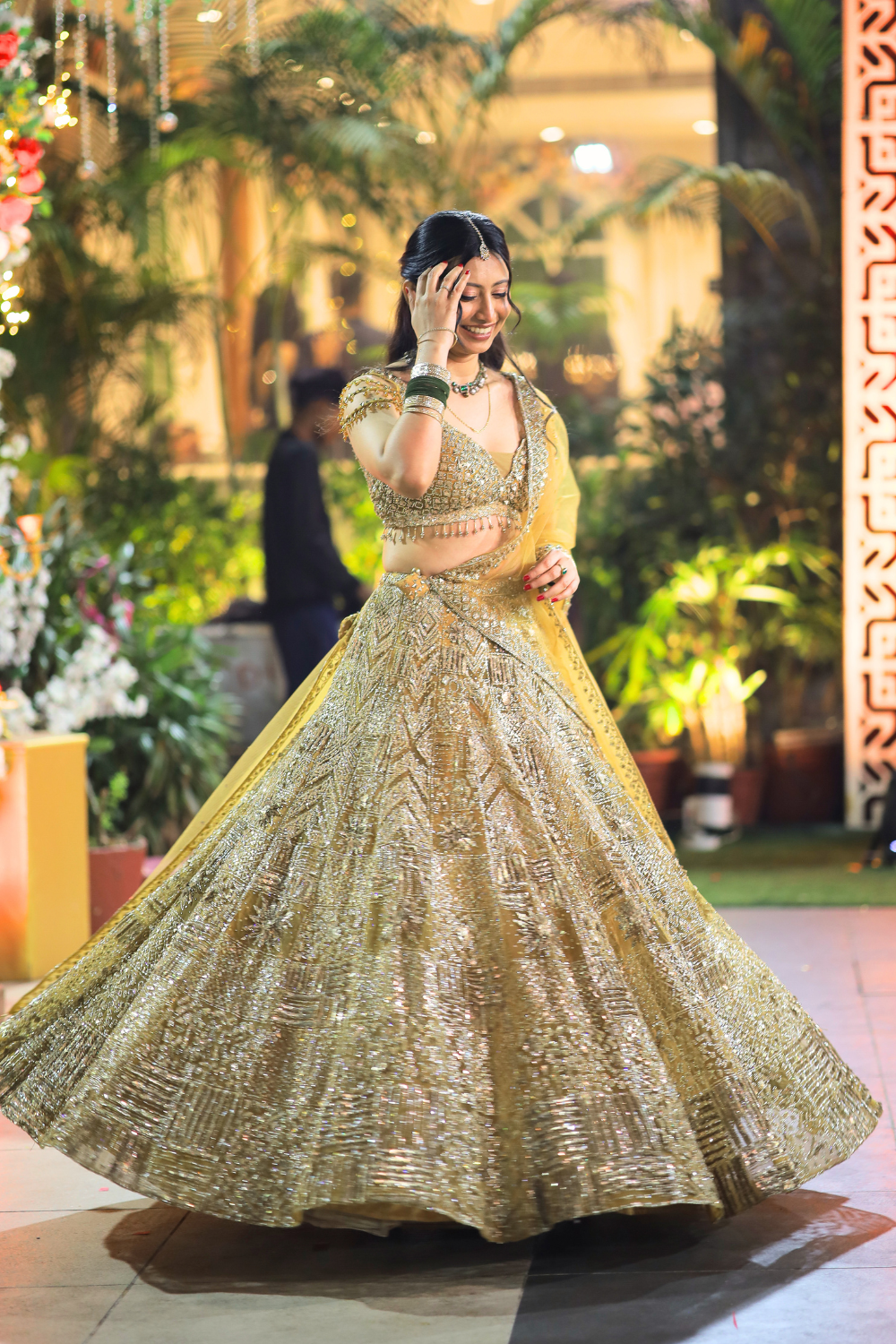 Gold 3D Sequin Lehenga Set
