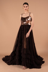 Ruffled Gown with Waist Cut Outs