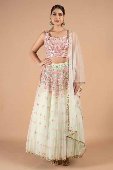 Mint Green Tulle Lehenga Set