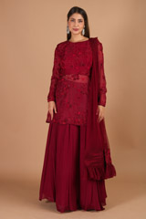 Maroon Embroidered Peplum Lehanga Set