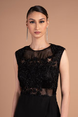 Charcoal Hand Embellished Slit GownDSC07257