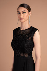 Charcoal Hand Embellished Slit GownDSC07259