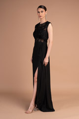 Charcoal Hand Embellished Slit GownDSC07260