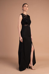 Charcoal Hand Embellished Slit GownDSC07262