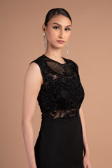 Charcoal Hand Embellished Slit GownDSC07263