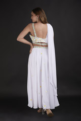 White 3D Floral Drape Top Bottom Set_DTR2051