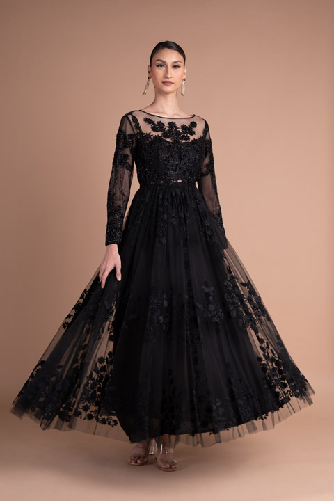 Charcoal Hand Embellished Gown
