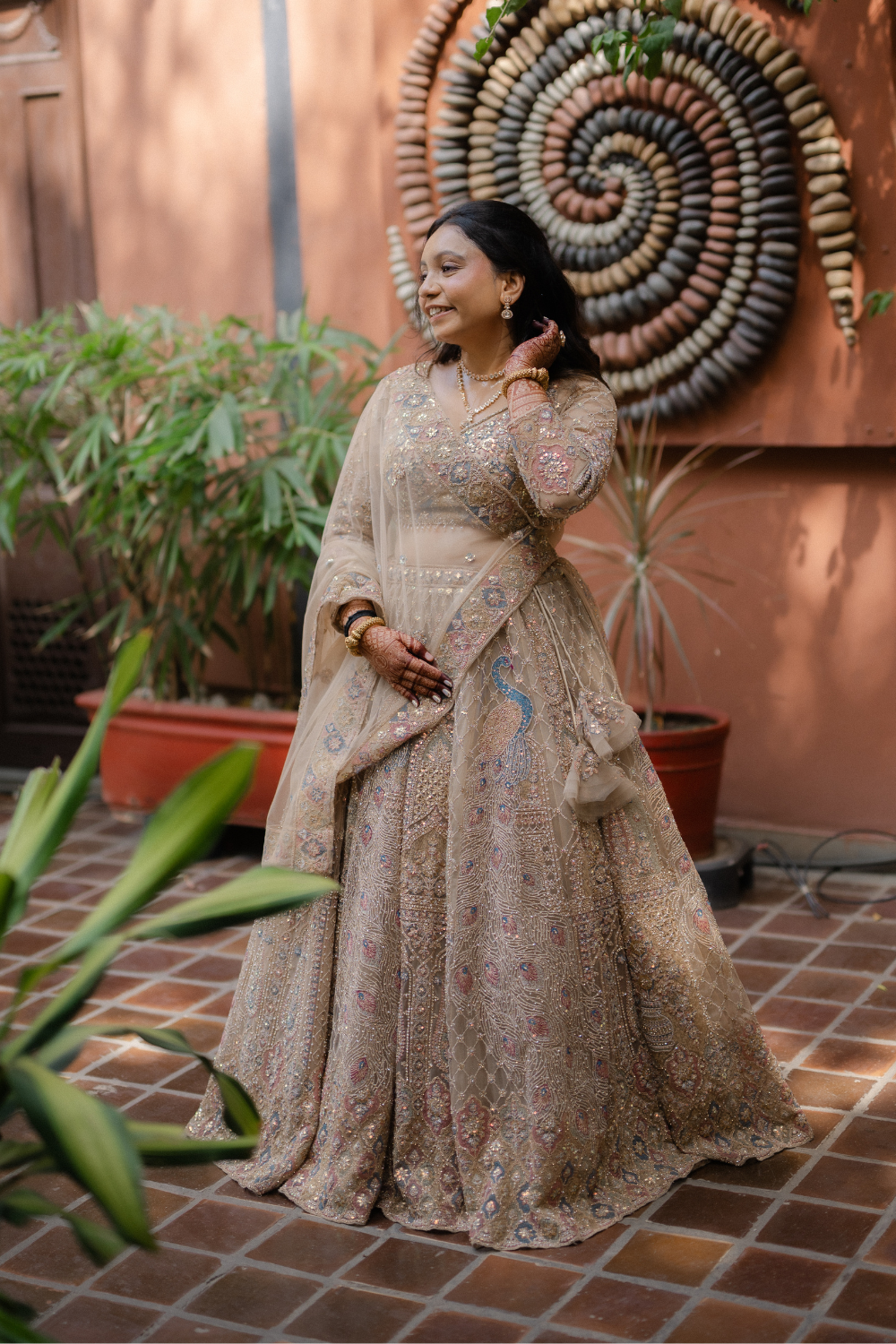 Beige Lehenga with Sequins Embellishment