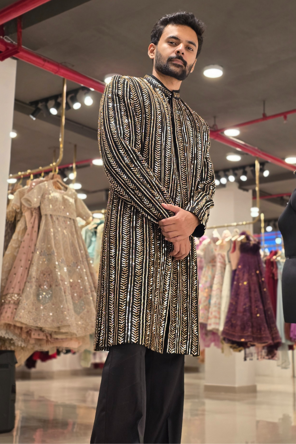 Black Indo- Western Set With Silver Sequins Embellishment1