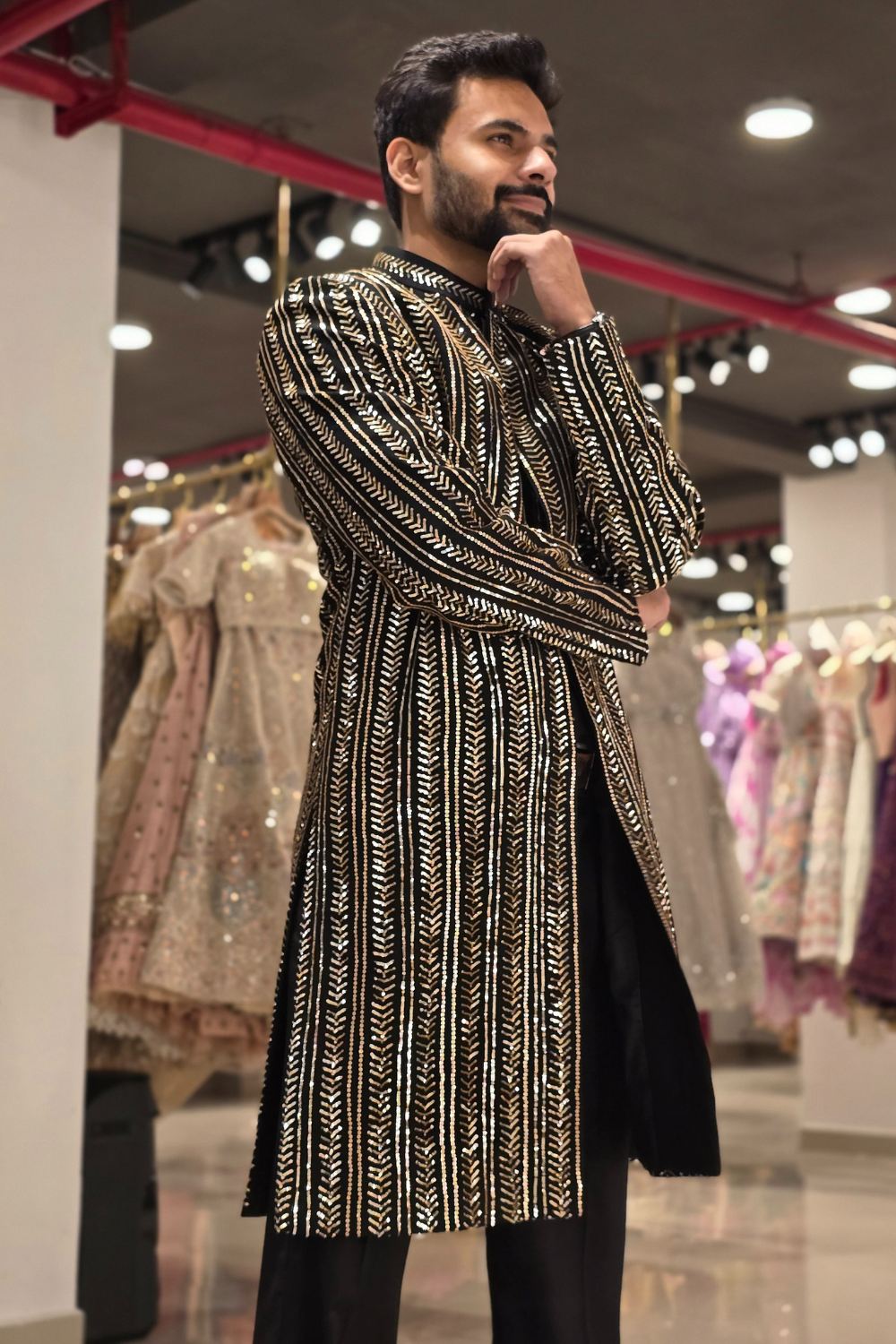 Black Indo- Western Set With Silver Sequins Embellishment2