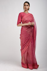 Hot Pink Organza Saree Set_SUB0001