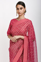 Hot Pink Organza Saree Set_SUB0005