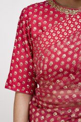 Hot Pink Organza Saree Set_SUB0014