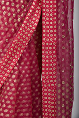 Hot Pink Organza Saree Set_SUB0015