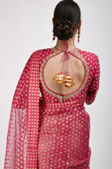 Hot Pink Organza Saree Set_SUB0018