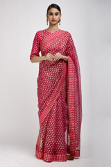 Hot Pink Organza Saree Set_SUB9997
