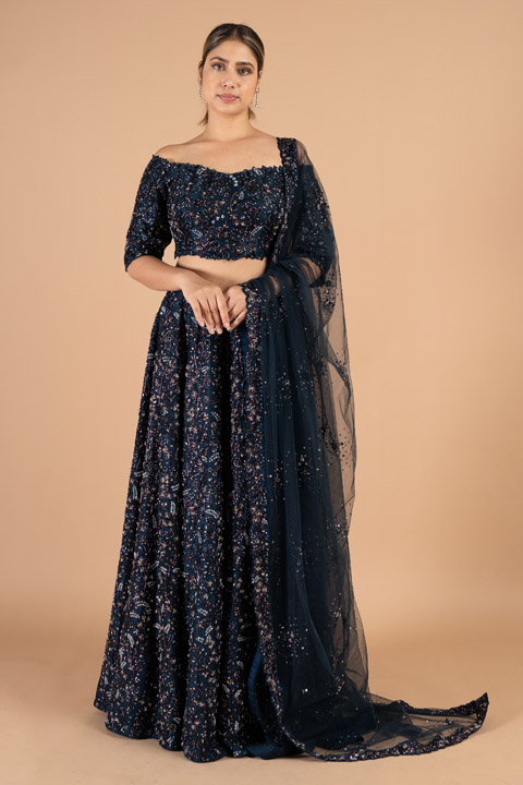 Navy Blue Katdana Lehenga