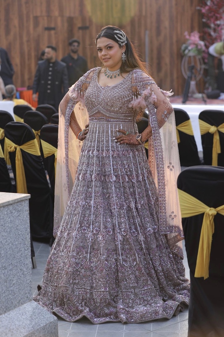 Mauve Lilac Sequinned Gown With Cape