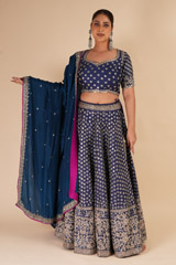 Blue Rawsilk Zardozi LehengaDSC07942