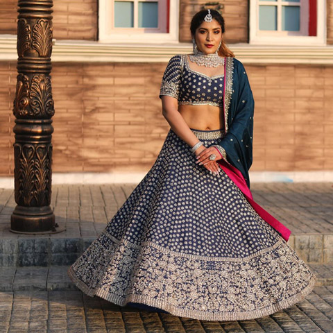 Blue Rawsilk Zardozi Lehenga