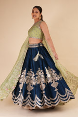 Blue and Green Buta Embroidered Lehenga