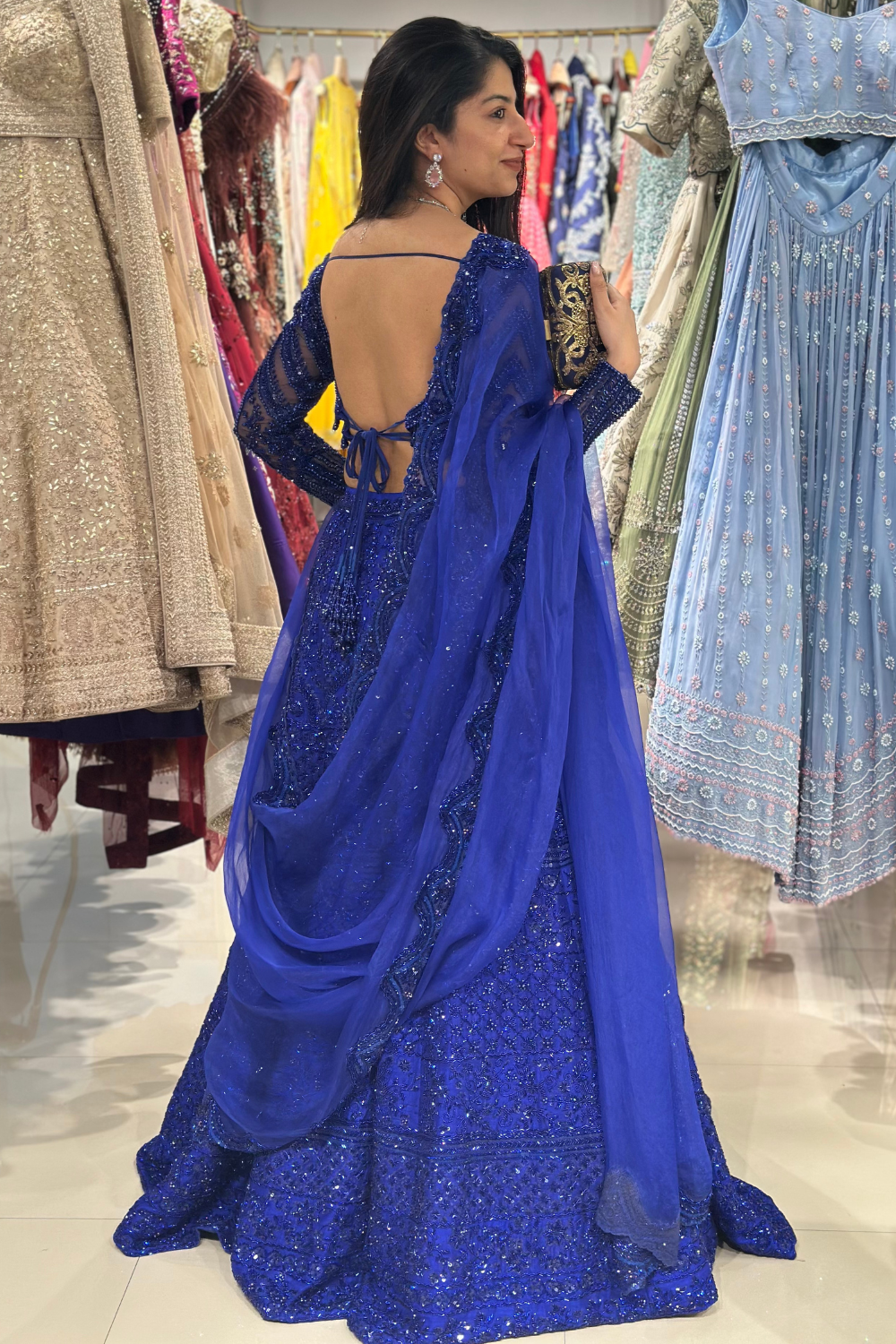 Royal Cobalt Blue Lehenga With Sequins and Beads Embellishment4