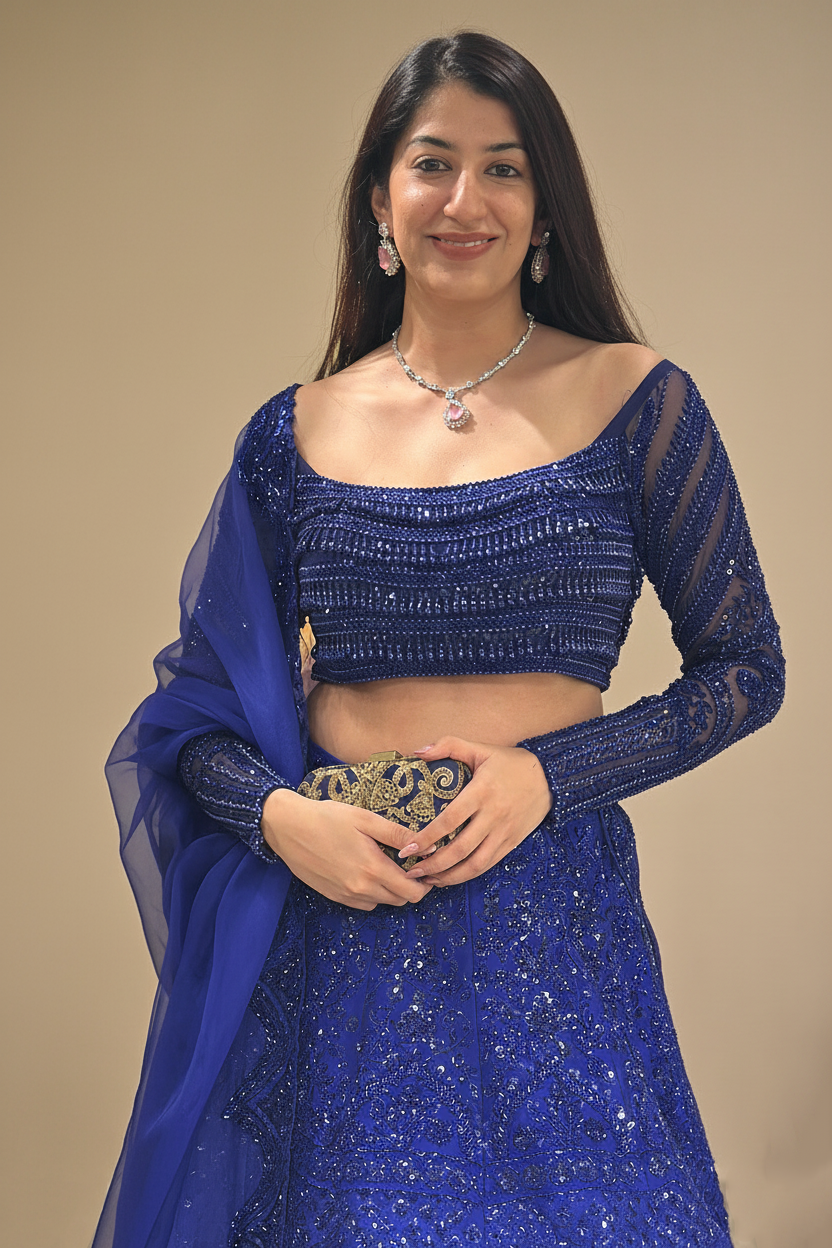 Royal Cobalt Blue Lehenga With Sequins and Beads Embellishment8